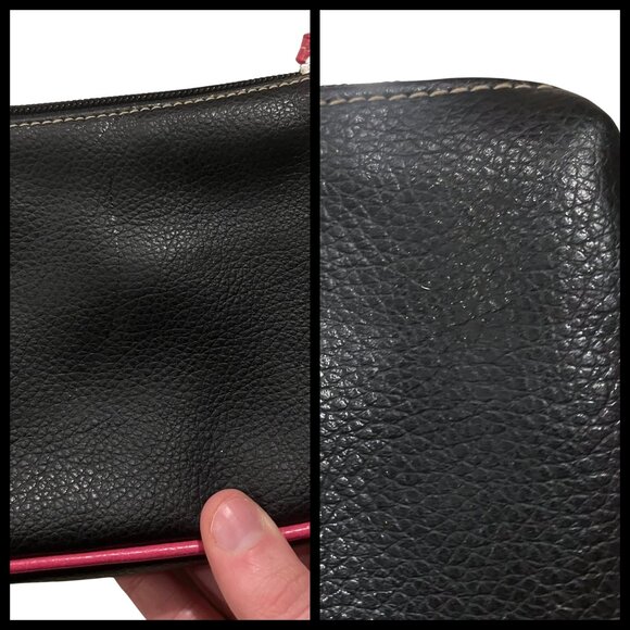 Vintage Y2K Black Pink Monogram J Faux Leather Wristlet Initial Makeup Bag - Picture 13 of 14